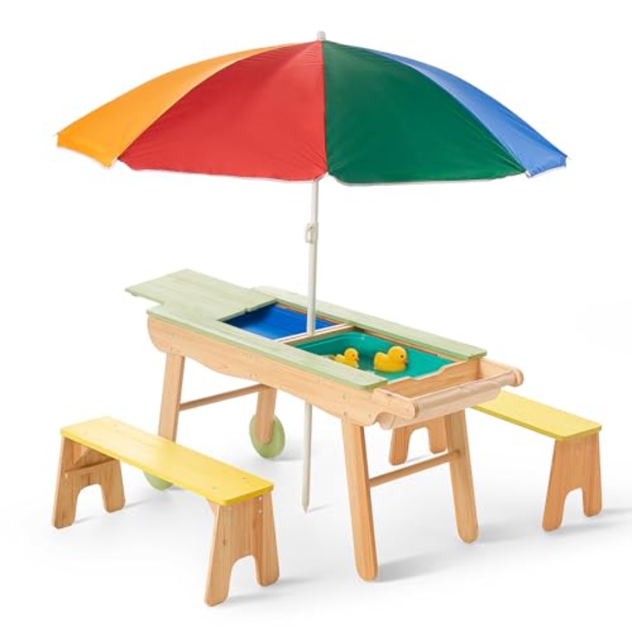 Kids Outdoor Water Table - Indoor outdoor 3-in-1 kids picnic table