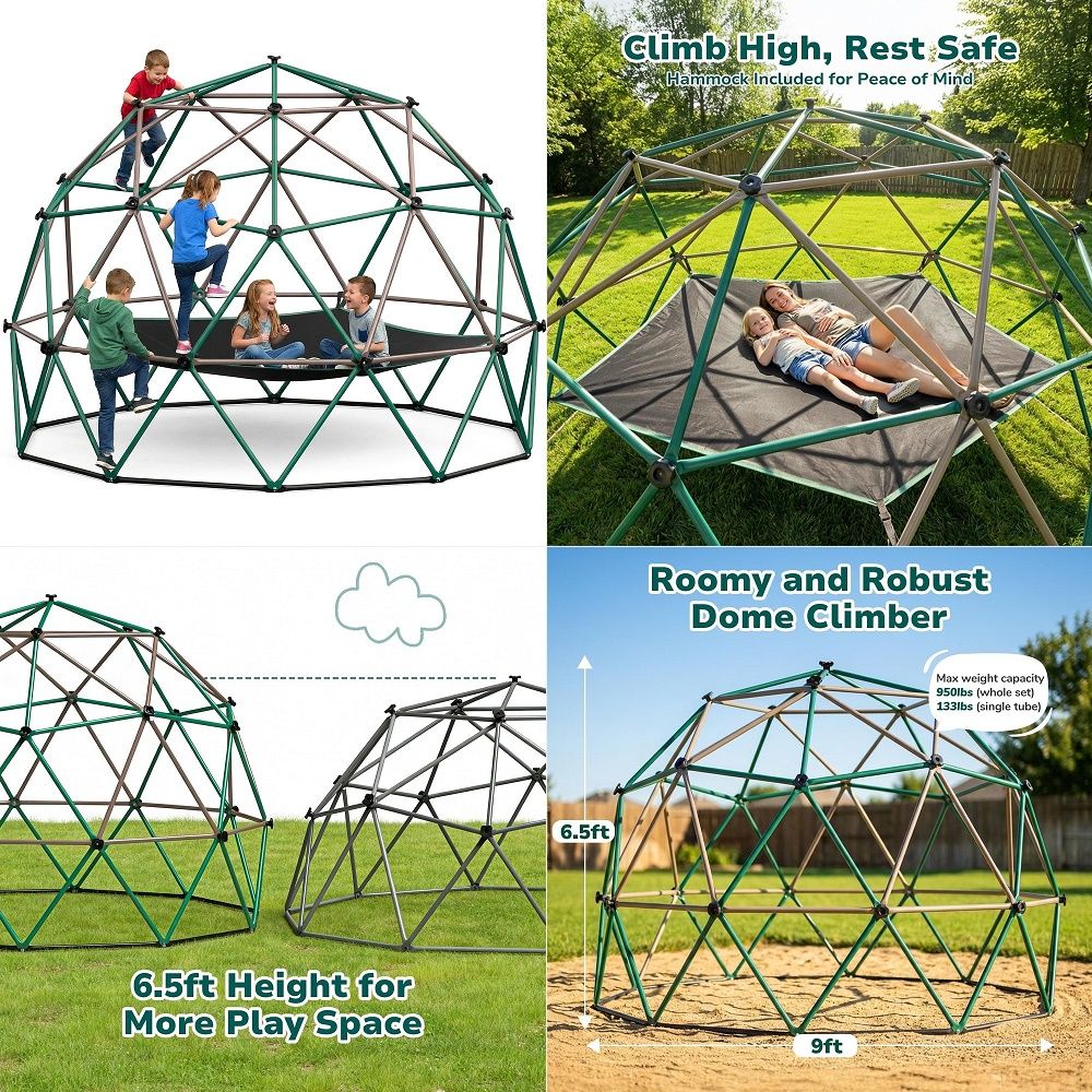 Kids Outdoor Jungle Gym - 6.5 FT Tall Climbing Dome with
