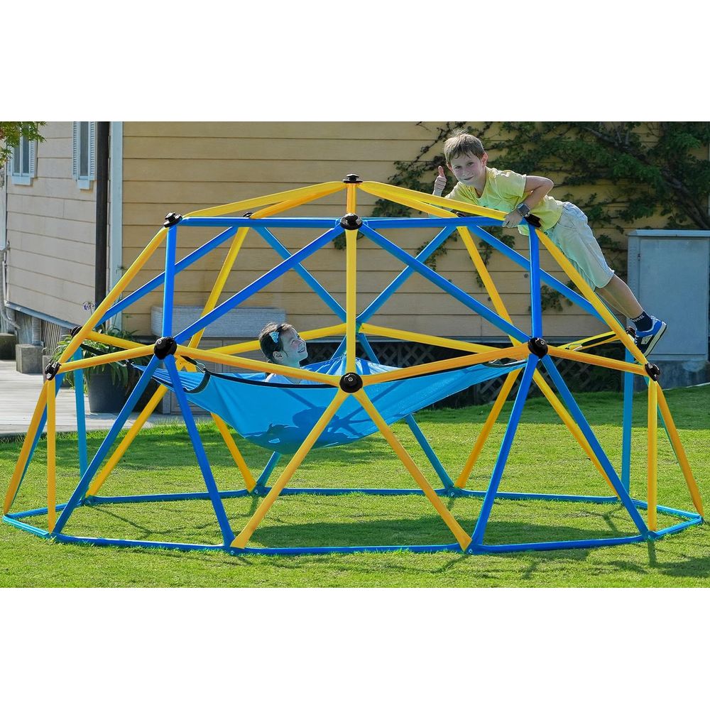 Kids Outdoor Jungle Gym - 10T Climbing Dome with Hammock, Outdoor