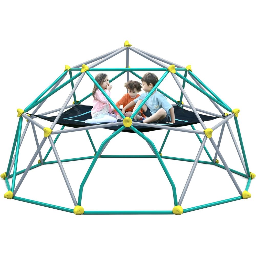 Kids Outdoor Jungle Gym - Geometric Dome Climber with Hammock for