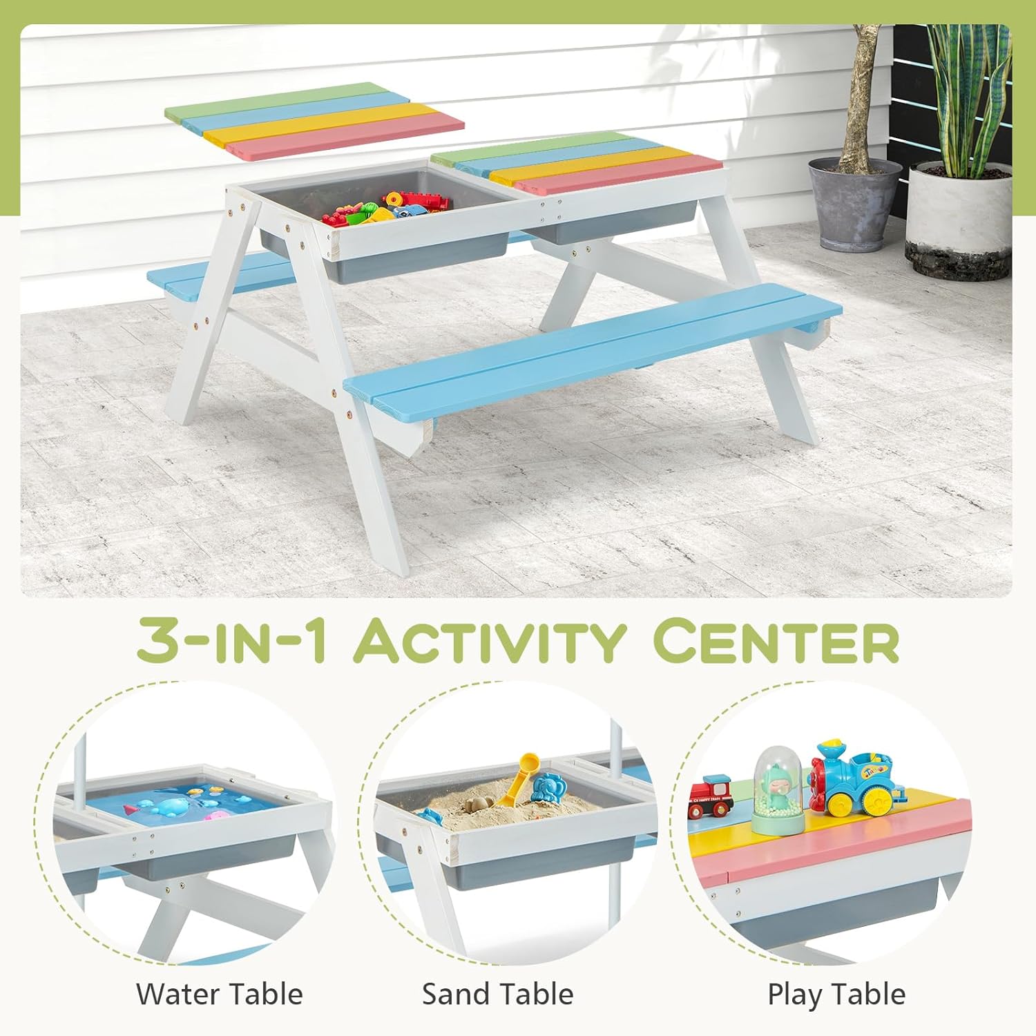 Kids Picnic Table, 4 in 1 Outd - Kids Outdoor Water Table avaliação e preço