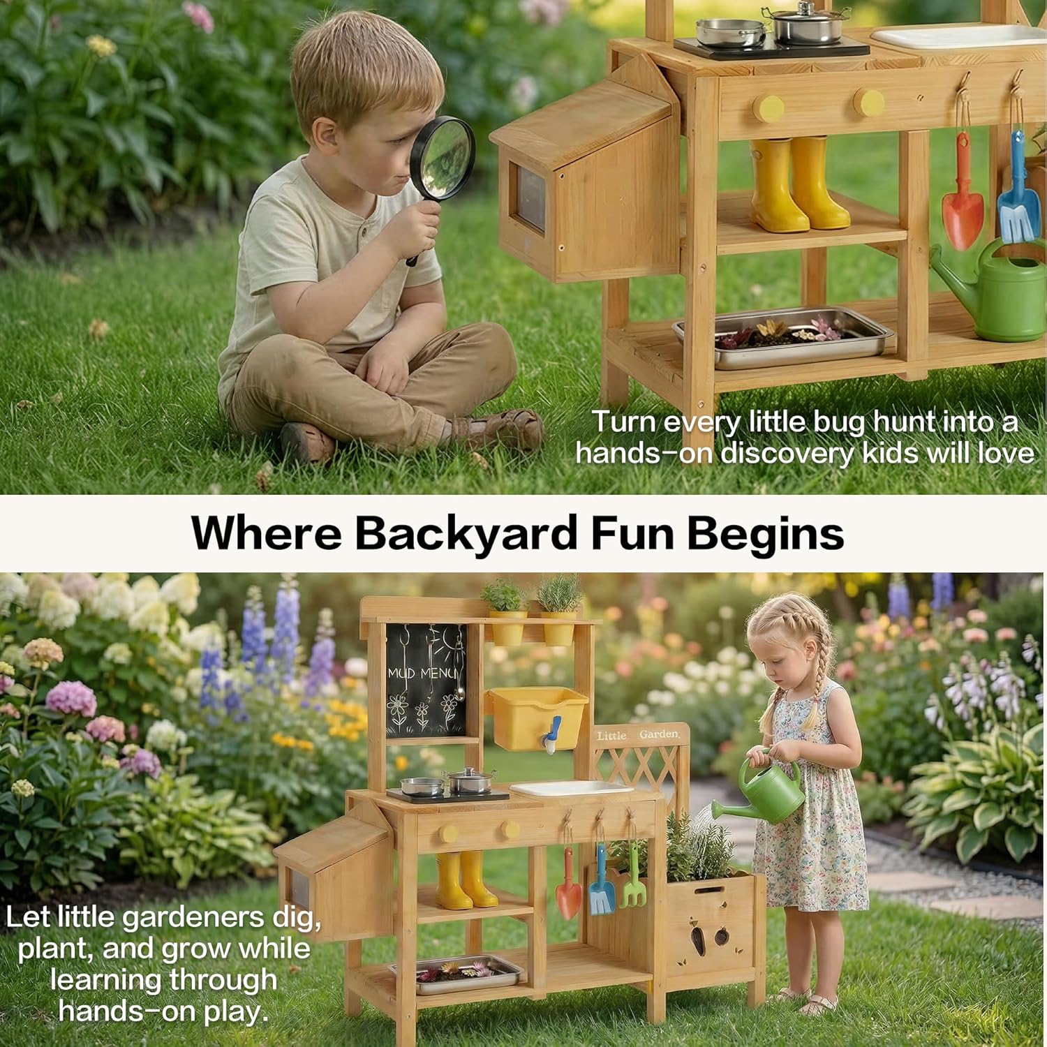Wooden Mud Kitchen for Kids, O - Kids Outdoor Water Table avaliação e preço