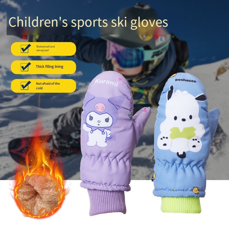 Kawaii Kuromi Fleece Ski Glove - Kids Outdoor Movies avaliação e preço