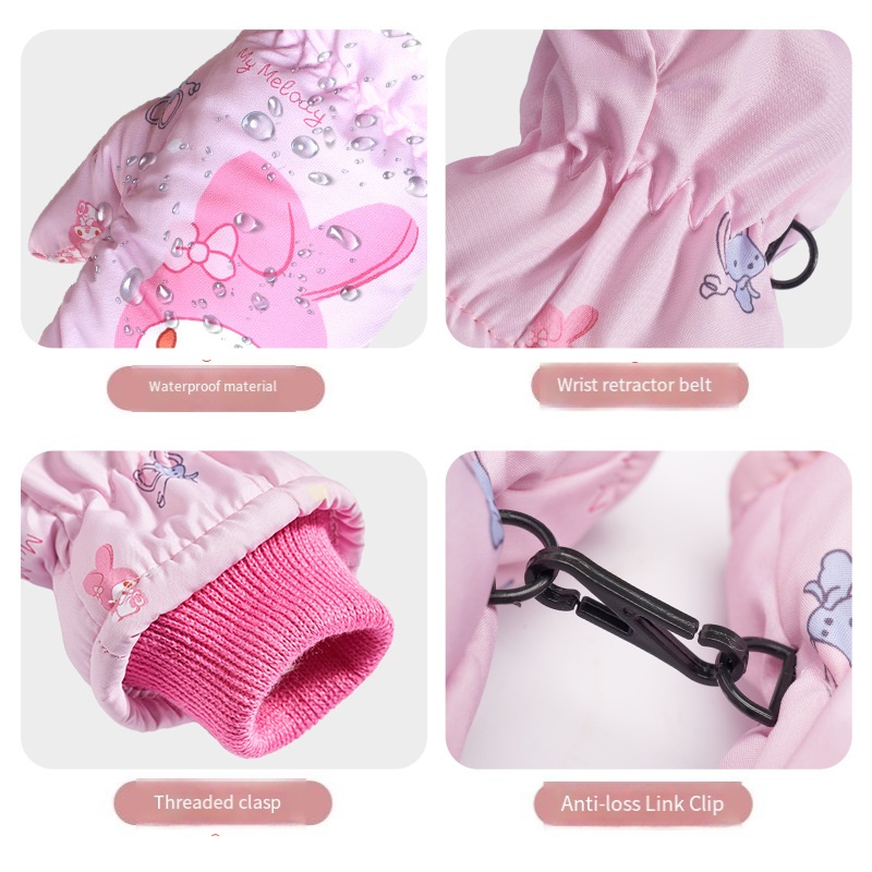 Kawaii Kuromi Fleece Ski Glove - Kids Outdoor Movies avaliação e preço