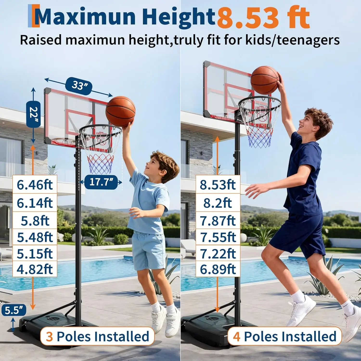 Garvee 4.82-8.53ft Height Adju - Basketball Hoop Outdoor avaliação e preço